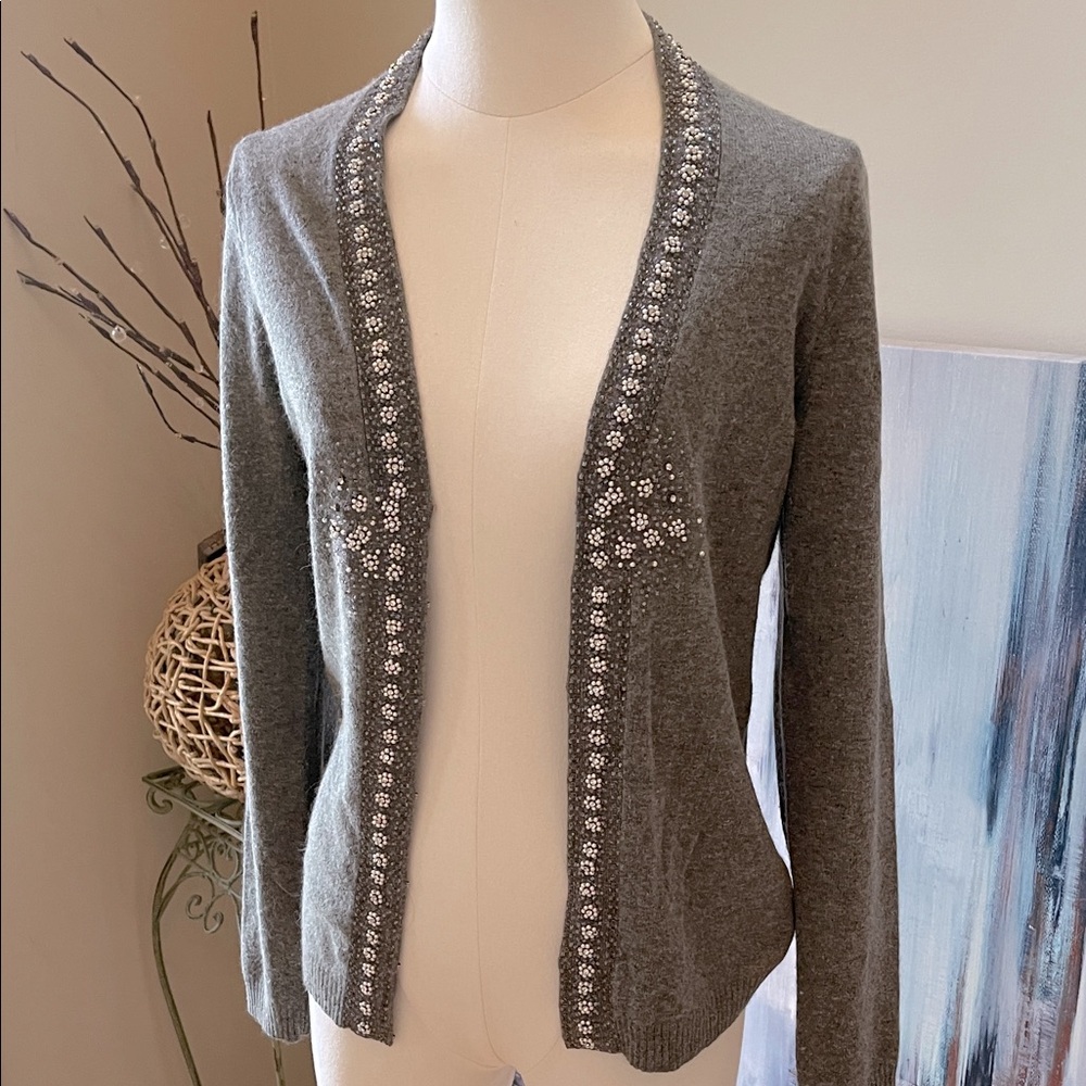J. Crew Gray Cardigan with Embellished Trim